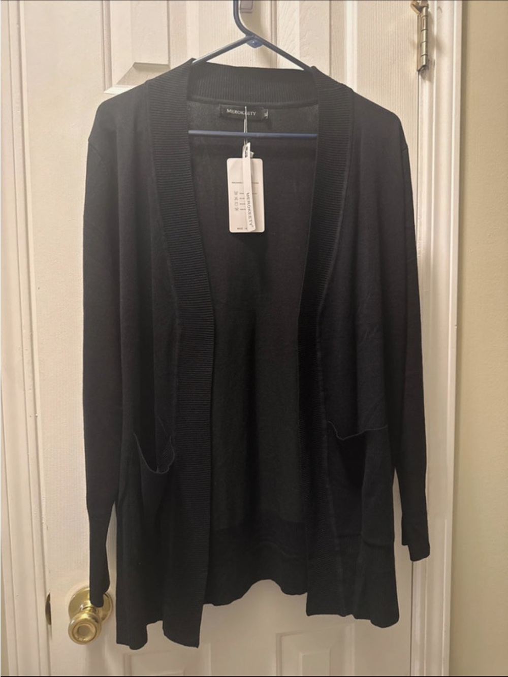 Black Open-Front Rib-Trim Cardigan - Women's